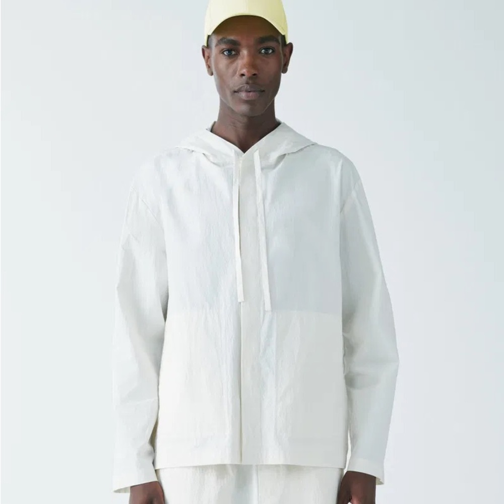 COS Men’s Off White Hooded Crepe Cotton Jacket